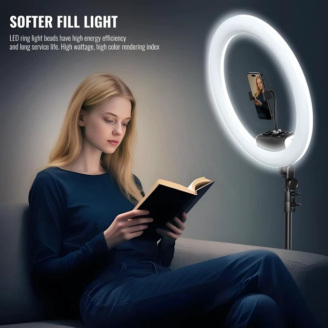 Alt view image 5 of 6 - 19" LED Ring Light with 78.7" Tripod & 3 Phone Holders