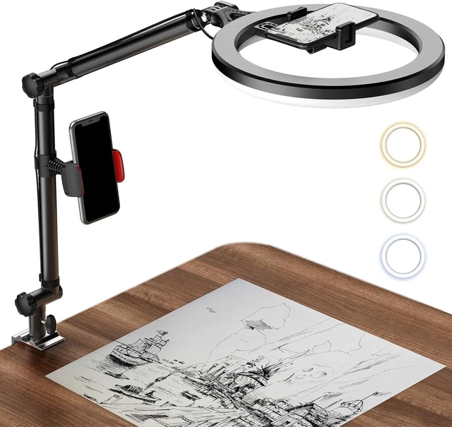 Main image of 10" USB Ring Light with Stand, Phone Holder & Clamp for Desk, Photography & Makeup