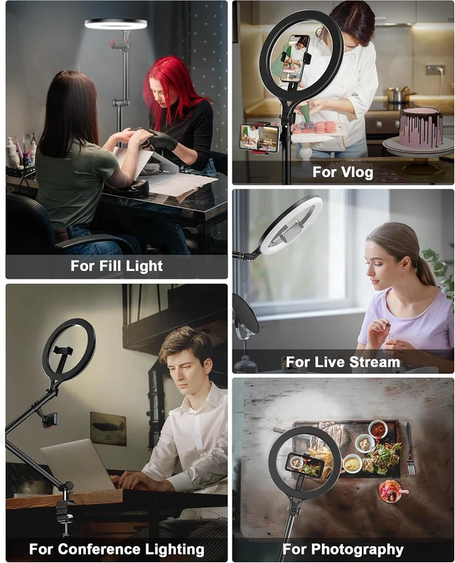 Alt view image 7 of 7 - 10" USB Ring Light with Stand, Phone Holder & Clamp for Desk, Photography & Makeup