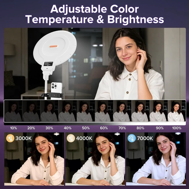 Alt view image 2 of 7 - 12" Desk Ring Light with Stand, Selfie Screen for Phone