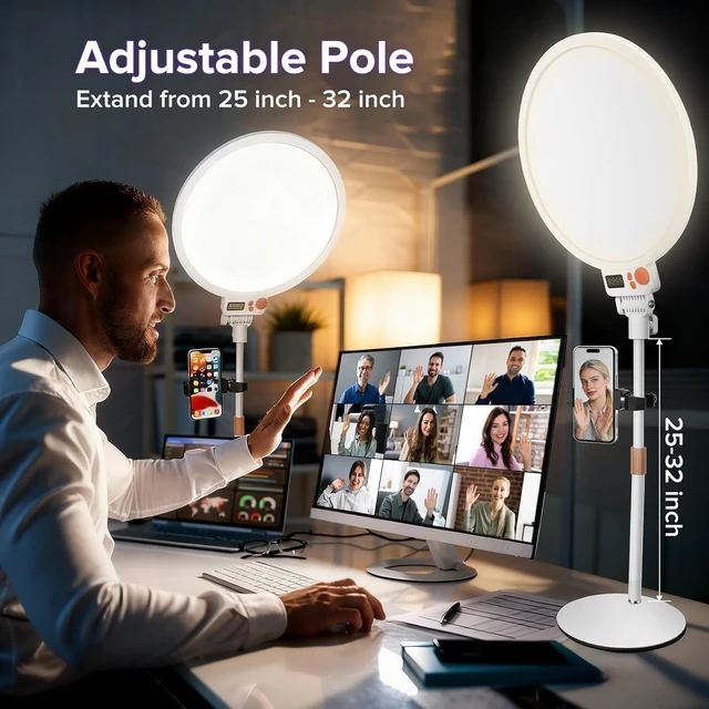 Alt view image 3 of 7 - 12" Desk Ring Light with Stand, Selfie Screen for Phone