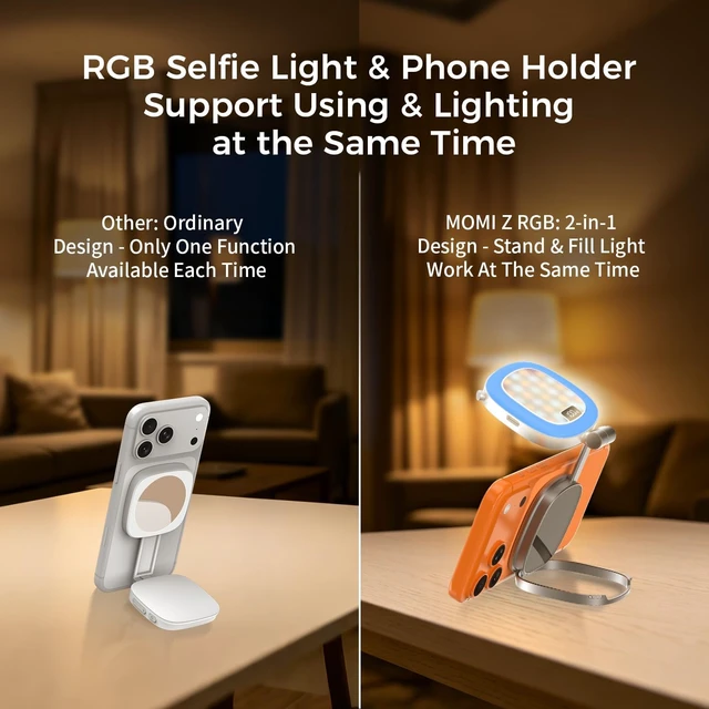 Alt view image 2 of 7 - Magnetic Selfie Fill Light for Phone with Built-in Makeup Mirror for Vlog, TikTok & Video
