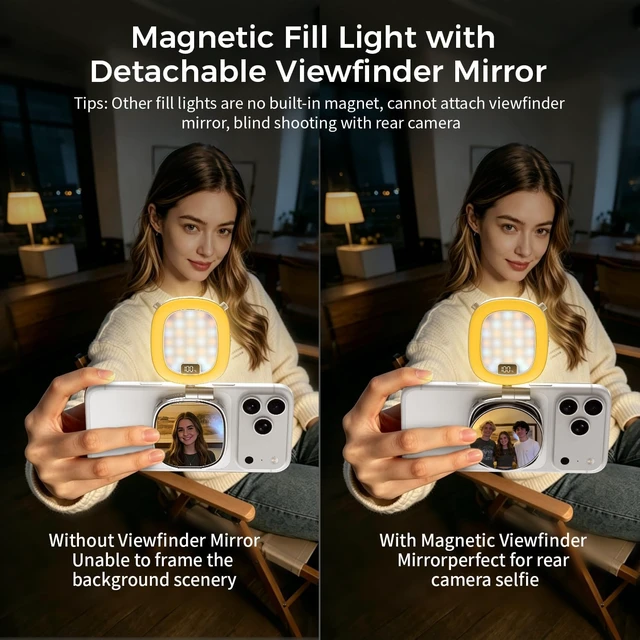 Alt view image 6 of 7 - Magnetic Selfie Fill Light for Phone with Built-in Makeup Mirror for Vlog, TikTok & Video