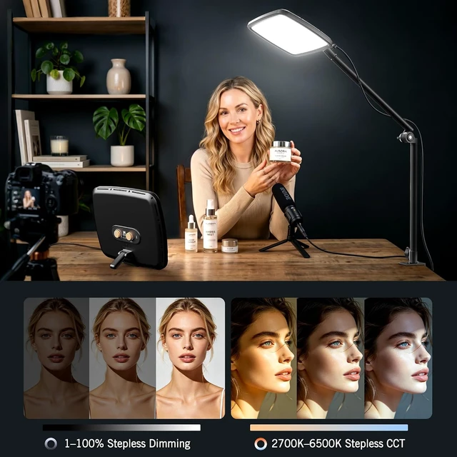 Alt view image 5 of 7 - 14" Soft Streaming Light with Clamp, 2700K-6500K CRI97+, Flexible Arm & Remote for Podcast & YouTube