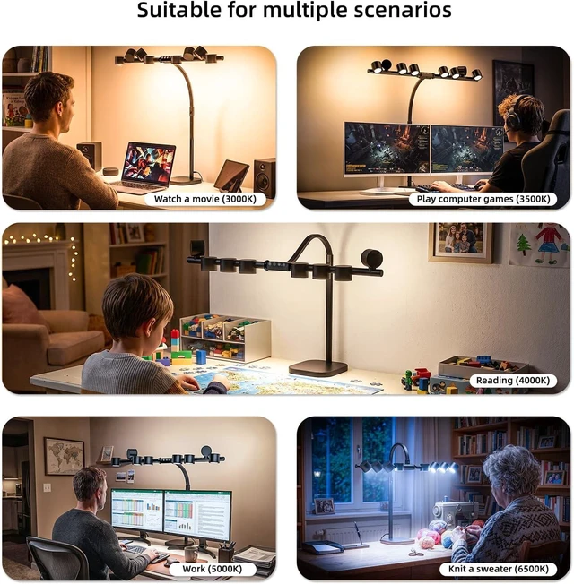 Alt view image 4 of 6 - 24W Gooseneck Tree Desk Lamp with 8 Light Heads & Remote, Eye-Care Dimmable for Reading & Drafting