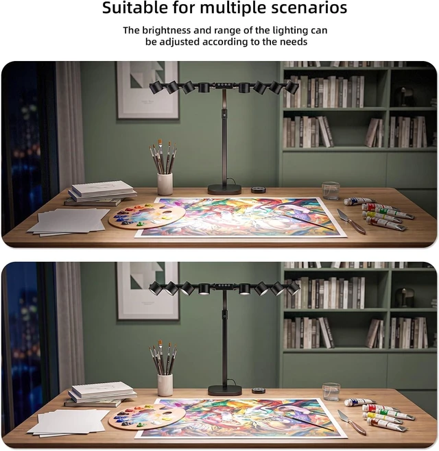 Alt view image 6 of 6 - 24W Gooseneck Tree Desk Lamp with 8 Light Heads & Remote, Eye-Care Dimmable for Reading & Drafting