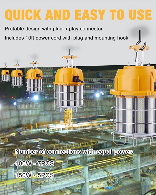 Alt view image 2 of 7 - 150W 18000LM 5000K LED Temporary Construction Work Light