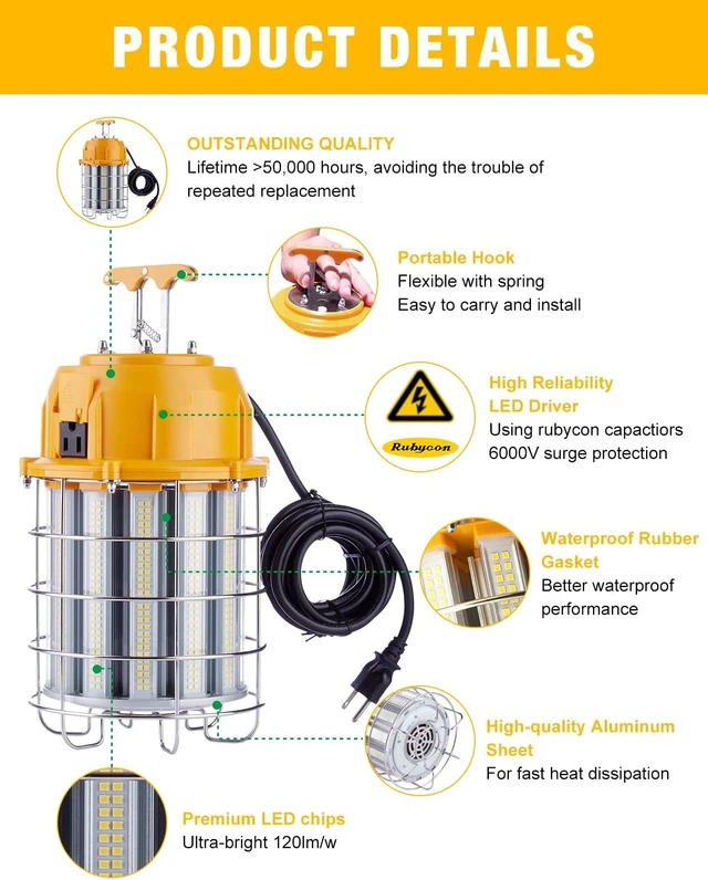 Alt view image 3 of 7 - 150W 18000LM 5000K LED Temporary Construction Work Light
