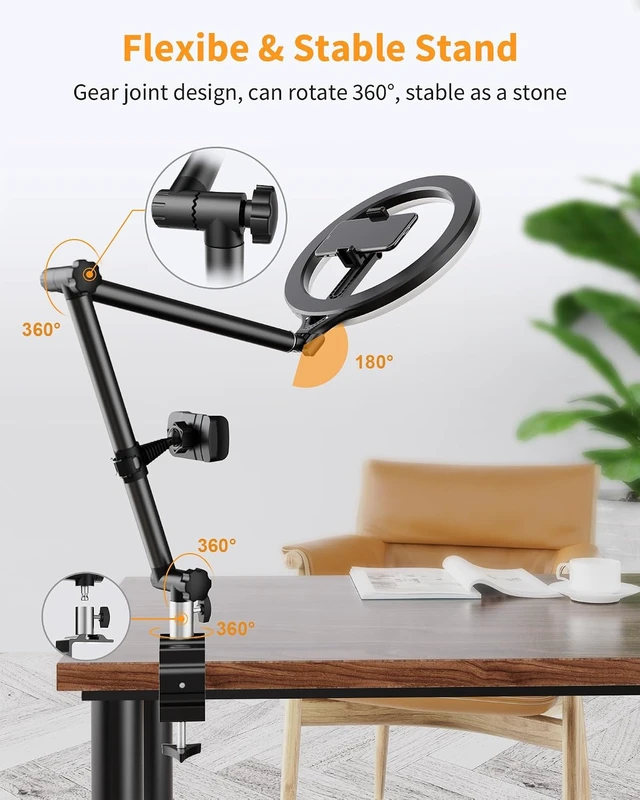 Alt view image 2 of 7 - 10" USB Ring Light with Stand, Phone Holder & Clamp for Desk, Photography & Makeup