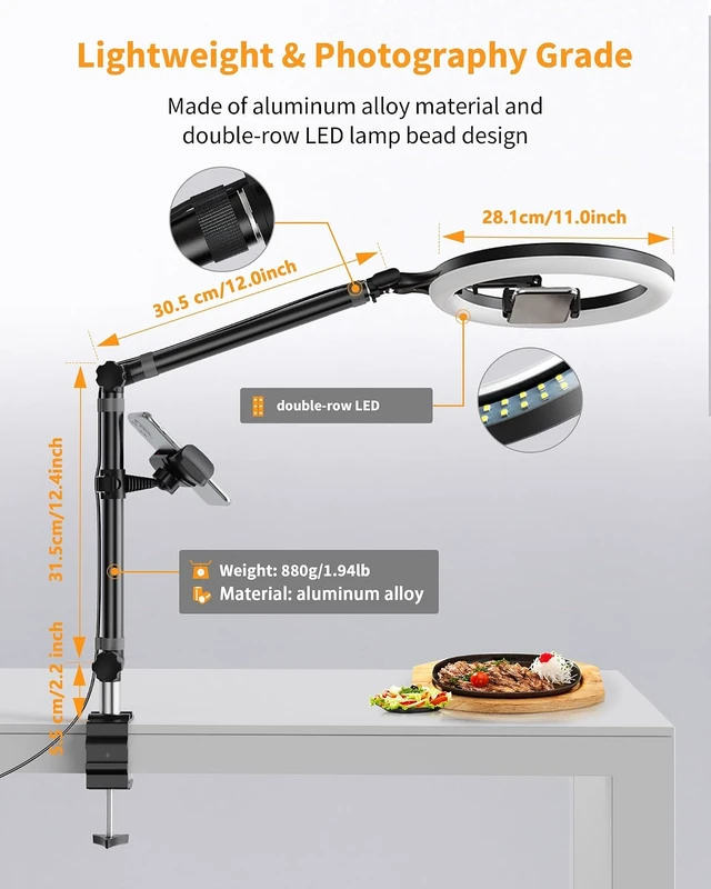 Alt view image 5 of 7 - 10" USB Ring Light with Stand, Phone Holder & Clamp for Desk, Photography & Makeup