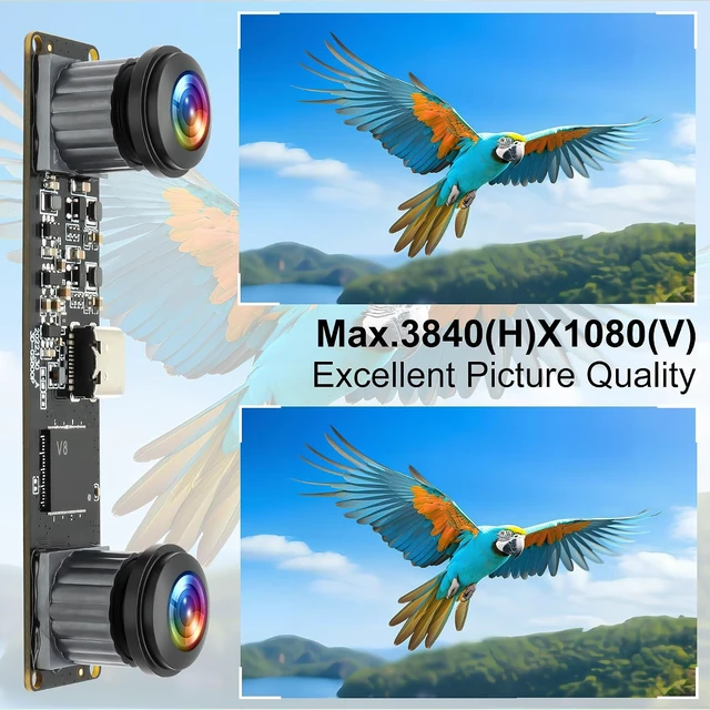 Alt view image 3 of 7 - 3D Stereo USB Camera, 1080P 60fps Dual Lens 180° Fisheye for Face Recognition & QR Scanning