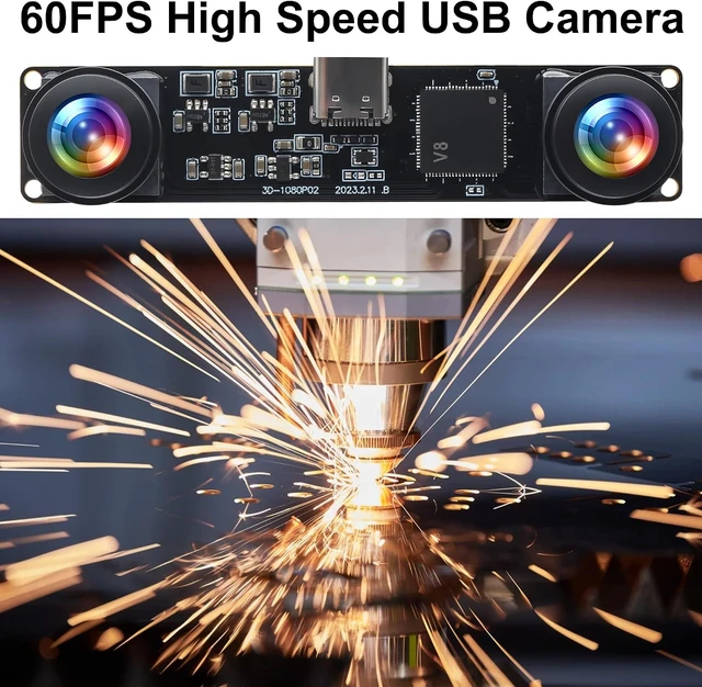 Alt view image 4 of 7 - 3D Stereo USB Camera, 1080P 60fps Dual Lens 180° Fisheye for Face Recognition & QR Scanning