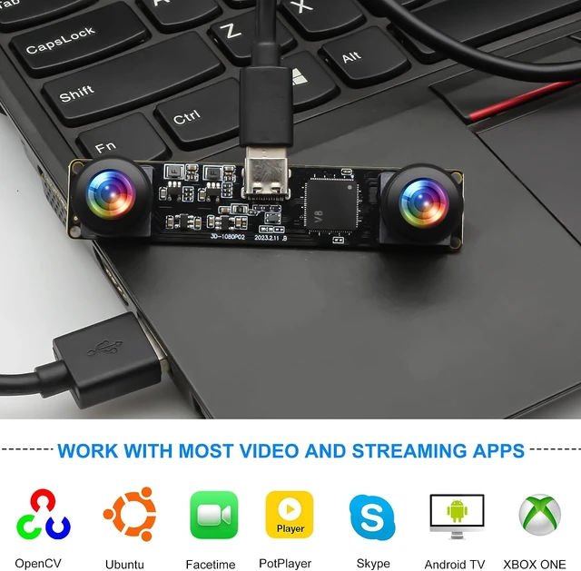Alt view image 5 of 7 - 3D Stereo USB Camera, 1080P 60fps Dual Lens 180° Fisheye for Face Recognition & QR Scanning