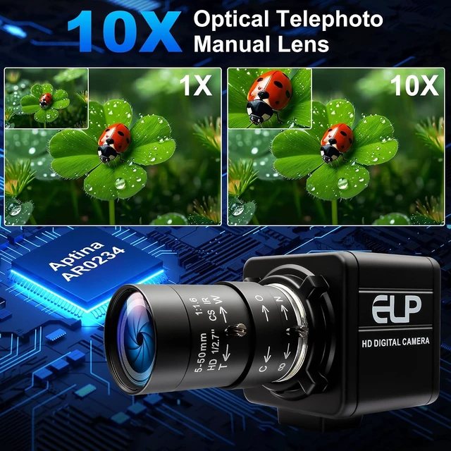 Alt view image 4 of 7 - Global Shutter 90fps USB Camera, 5-50mm 10X Varifocal for Golf Swing & 3D Printer Vision