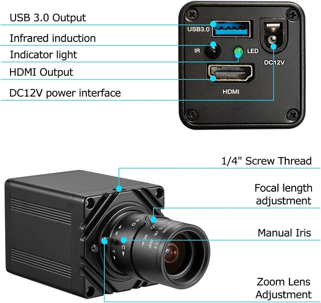 Alt view image 2 of 7 - HDMI & USB3.0 Dual Output 4K30fps Camera, 2.8-12mm Varifocal with OSD Menu