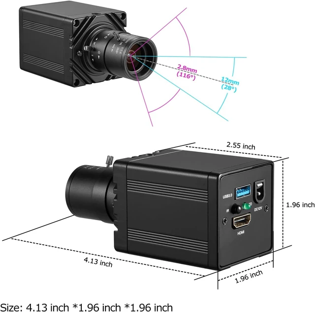 Alt view image 3 of 7 - HDMI & USB3.0 Dual Output 4K30fps Camera, 2.8-12mm Varifocal with OSD Menu
