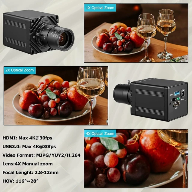 Alt view image 6 of 7 - HDMI & USB3.0 Dual Output 4K30fps Camera, 2.8-12mm Varifocal with OSD Menu