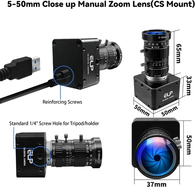 Alt view image 6 of 7 - USB3.0 4K 60fps Industrial Camera, CS-Mount 5-50mm 10X Varifocal, Plug & Play