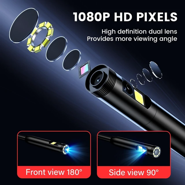 Alt view image 2 of 7 - 5" 1080P Dual-Lens Endoscope Camera with Light, 16.4ft Waterproof for Sewer, Plumbing & Auto