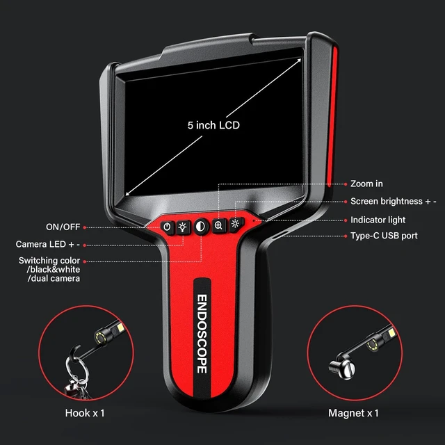 Alt view image 6 of 7 - 5" 1080P Dual-Lens Endoscope Camera with Light, 16.4ft Waterproof for Sewer, Plumbing & Auto