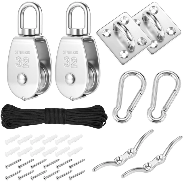 Main image of 2-Set M32 Cable Pulley System for Heavy Duty Lifting with 66ft Nylon Rope