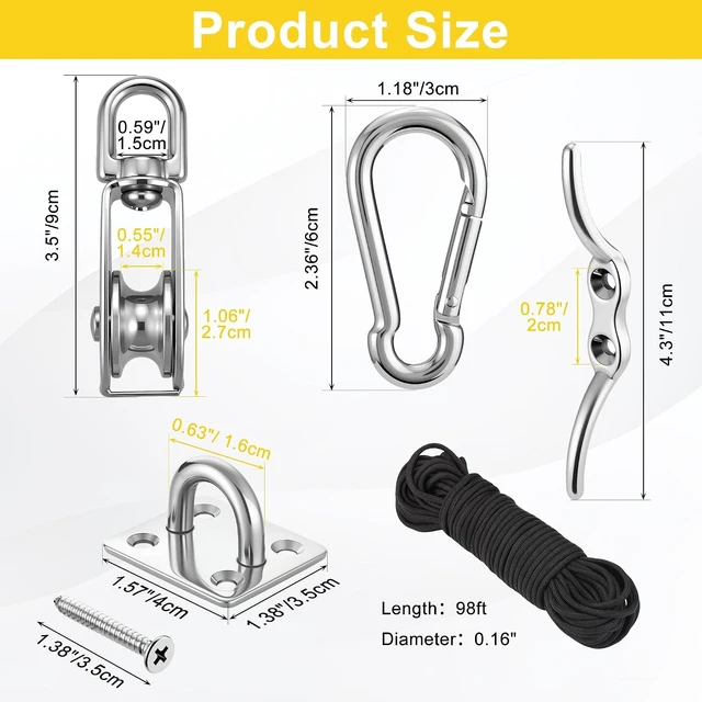 Alt view image 2 of 7 - 2-Set M32 Cable Pulley System for Heavy Duty Lifting with 66ft Nylon Rope