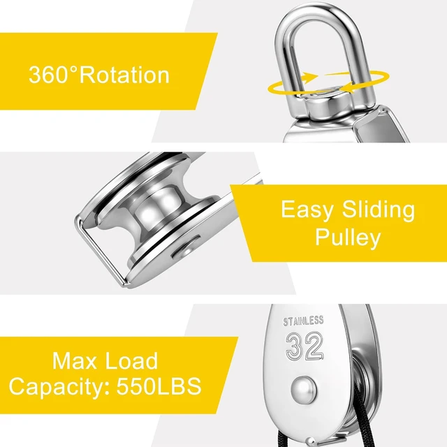 Alt view image 3 of 7 - 2-Set M32 Cable Pulley System for Heavy Duty Lifting with 66ft Nylon Rope