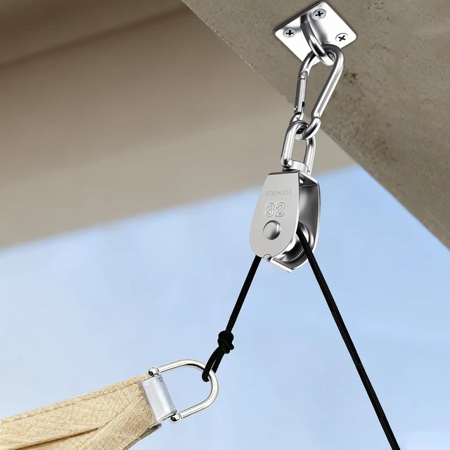 Alt view image 5 of 7 - 2-Set M32 Cable Pulley System for Heavy Duty Lifting with 66ft Nylon Rope