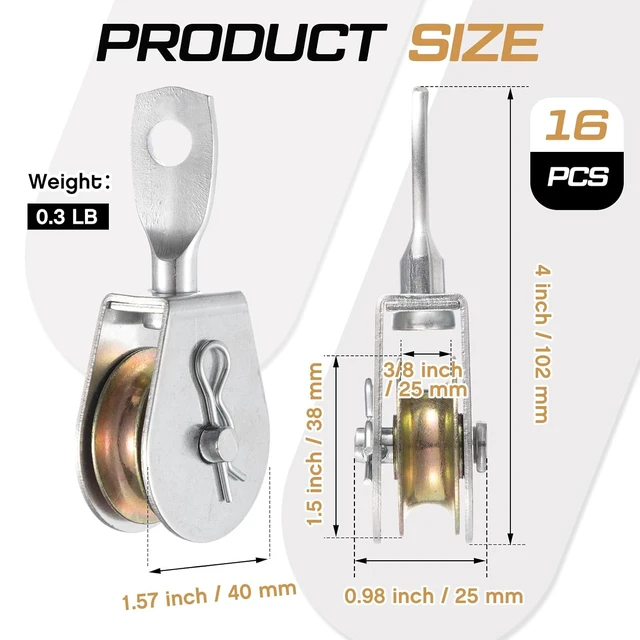 Alt view image 2 of 6 - 16-Pack 1.5" Single Pulley Block with 360° Swivel