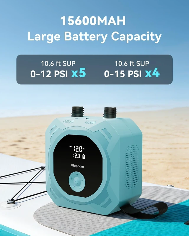 Alt view image 2 of 7 - 50PSI Rechargeable SUP Electric Pump, 15,600mAh Dual Stage with Auto-Off
