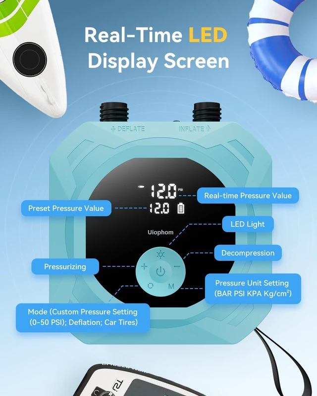 Alt view image 5 of 7 - 50PSI Rechargeable SUP Electric Pump, 15,600mAh Dual Stage with Auto-Off