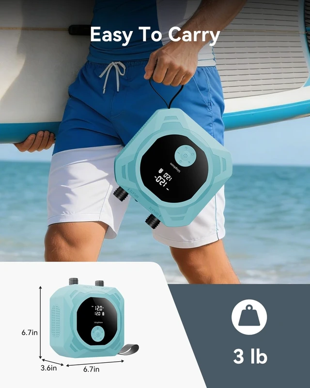Alt view image 6 of 7 - 50PSI Rechargeable SUP Electric Pump, 15,600mAh Dual Stage with Auto-Off
