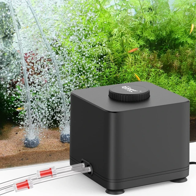 Main image of Aquarium Air Pump, 4W-11W Adjustable, Dual Outlets with Air Stone for Fish Tanks & Hydroponics