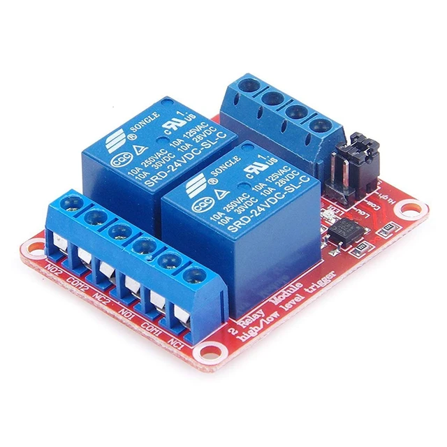 Main image of 2-Pack DC 24V 2-Channel Relay Module with Isolated Optocoupler, High/Low Trigger