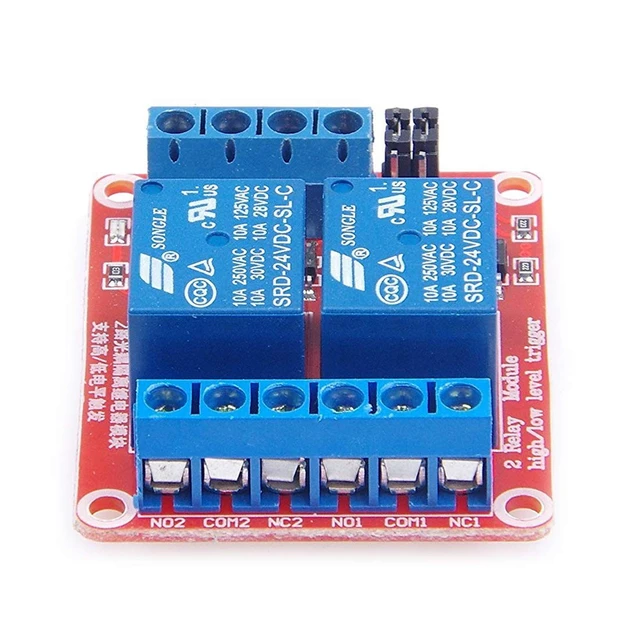 Alt view image 2 of 5 - 2-Pack DC 24V 2-Channel Relay Module with Isolated Optocoupler, High/Low Trigger
