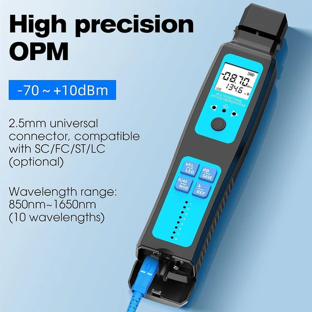 Alt view image 4 of 7 - Live Fiber Optic Identifier, 800-1700nm with OPM, VFL & RJ45 Test, Single/Multi-Mode