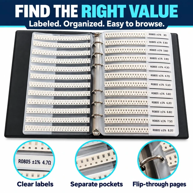 Alt view image 7 of 7 - 7350-Piece 0805 SMD Resistor & Capacitor Kit, 170 Resistor & 92 Capacitor Values