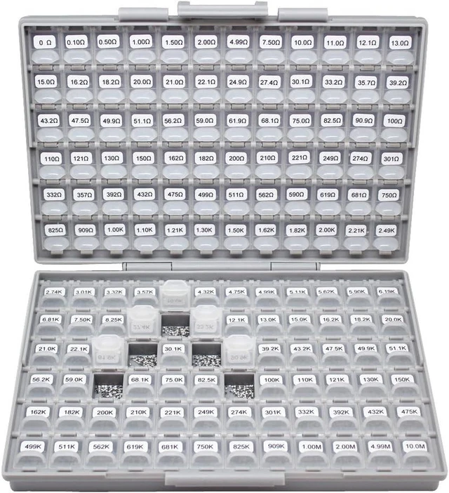 Main image of 144-Value 0603 SMD Resistor Kit, 100pc/Value 1% E96, with Tweezers