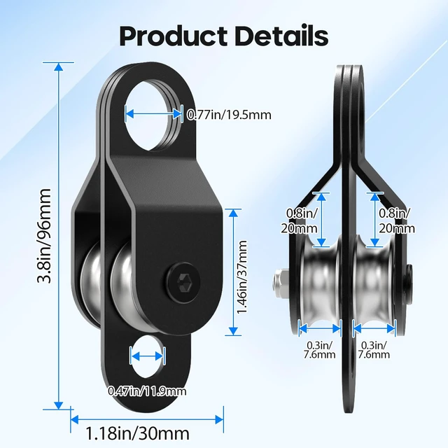 Alt view image 2 of 6 - 10-Pack Black Double Pulley Block with Ball Bearings