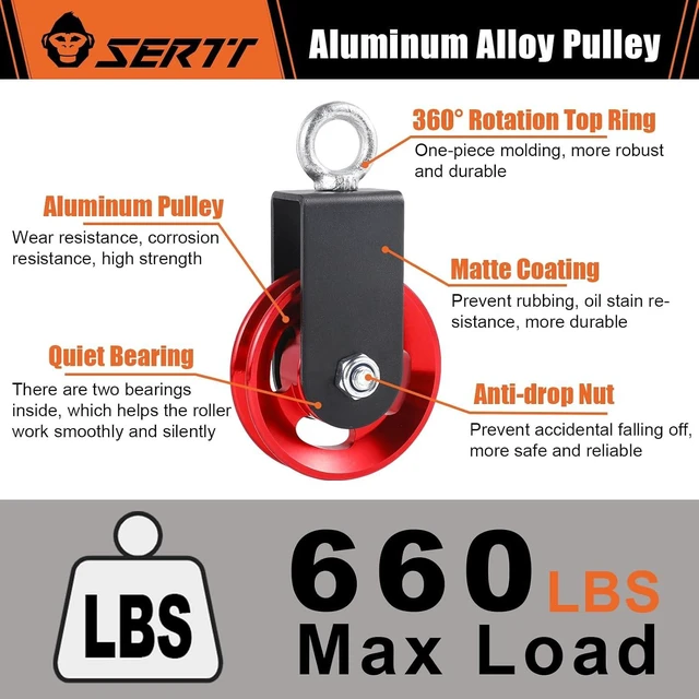Alt view image 3 of 6 - 90mm Aluminum Alloy Cable Pulley Wheel for Home Gym, 660 lb Load