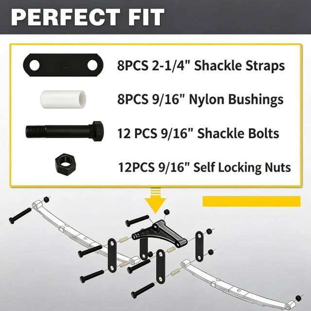 Alt view image 5 of 7 - Tandem Axle Trailer Shackle Kit with Bolts & 2-1/4" Shackle Straps