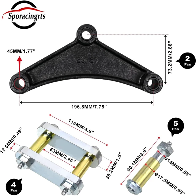 Alt view image 2 of 6 - 3.125" Trailer Shackle Kit with Leaf Spring Equalizers
