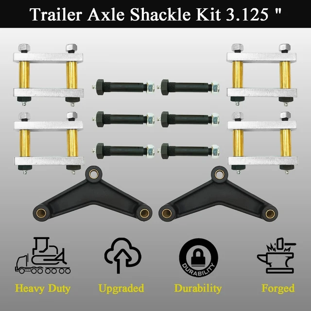 Alt view image 2 of 7 - Heavy Duty Greaseable Tandem Trailer Shackle Kit, 3.125" for Double Eye Springs