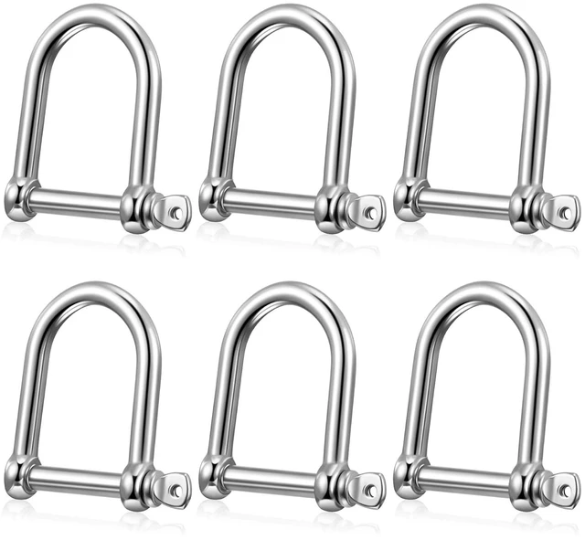 Main image of 6-Pack 1/2" 316 Stainless D-Shackles with Locking Pins, 2200 lb for Lifting, Camping & Marine