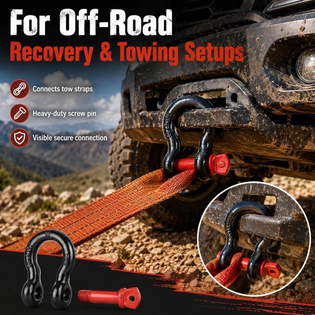Alt view image 4 of 7 - 6-Pack 5/8" D-Ring Shackles, 3.25 Ton Screw Pin, Carbon Steel for Towing & Off-Road