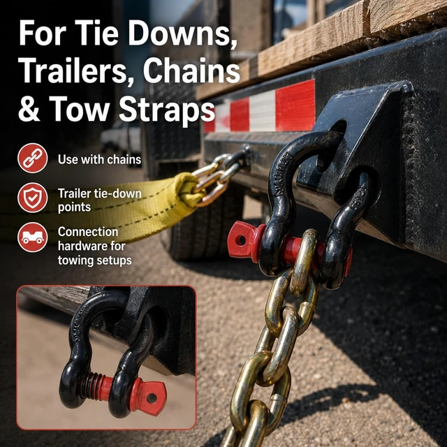 Alt view image 5 of 7 - 6-Pack 5/8" D-Ring Shackles, 3.25 Ton Screw Pin, Carbon Steel for Towing & Off-Road
