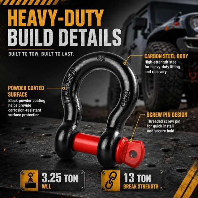 Alt view image 3 of 7 - 6-Pack 5/8" D-Ring Shackles, 3.25 Ton Screw Pin, Carbon Steel for Towing & Off-Road