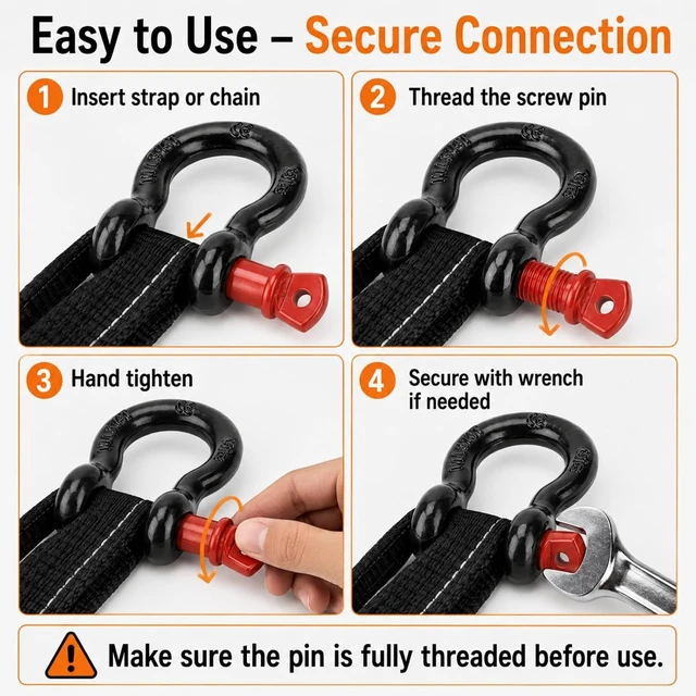 Alt view image 7 of 7 - 6-Pack 5/8" D-Ring Shackles, 3.25 Ton Screw Pin, Carbon Steel for Towing & Off-Road