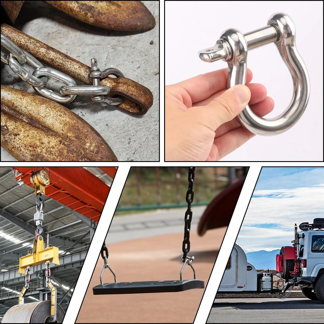 Alt view image 7 of 7 - 5-Pack 5/8" 304 Stainless D-Ring Shackles, 16mm Screw Pin, 41876 lb Break Load