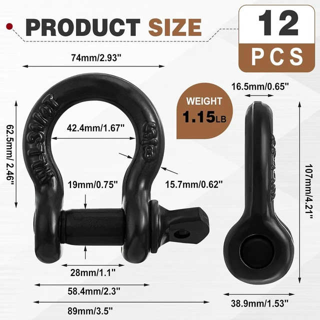 Alt view image 2 of 6 - 12-Pack 5/8" D-Ring Shackles, Heavy Duty Galvanized with Screw Pin for Towing & Recovery